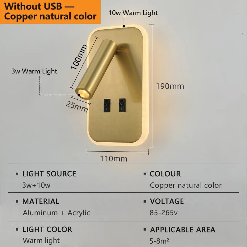 lampe murale led orientable prise usb moderne chambre cuisine entree