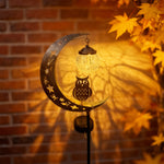 lampe solaire décorative or lune étoiles hibou verre translucide patio jardin artisanal rustiqueextérieur fixepiquemétallique