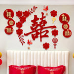 décoration murale mariage chinois double bonheur papillons motifs floraux rouge doré festive chambre nuptiale