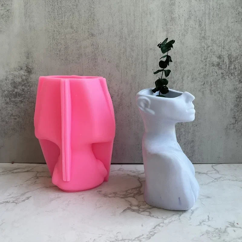 vase silicone rose blanc sculpté forme humaine contemporain minimaliste décoration maison résine ciment plâtre