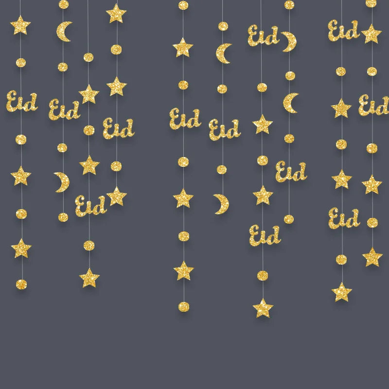 guirlande étoiles lunes lanternes or argent effets scintillants décoration eid mubarak festive intérieur