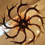 lustre suspendu rustique boisé marron clair ampoules incandescence sans ombre bras