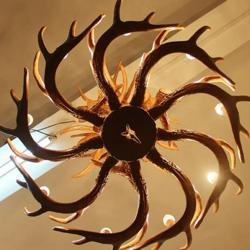 lustre suspendu rustique boisé marron clair ampoules incandescence sans ombre bras