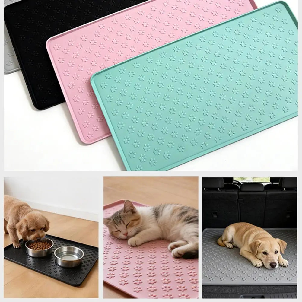 tapis alimentation animaux noir rose vert gris imprimé pattes modernes anti déversement easy clean