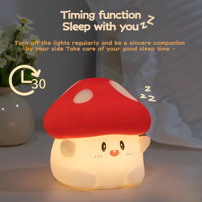 veilleuse nuit forme champignon rouge blanche capteur tactile rechargeable mignon cartoon chambre enfant