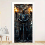 autocollant mural armure médiévale pierre flambeaux noir gris doré classique historique adhésif chambre décoration
