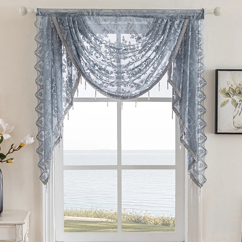 rideau voilé dentelle fleur romantique chambre maison noir blanc gris translucide tringle rideau