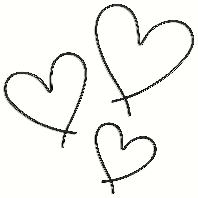 coeurs métal noir décoration murale minimaliste 9cm 12cm 15cm decoration amour saint valentin chambre