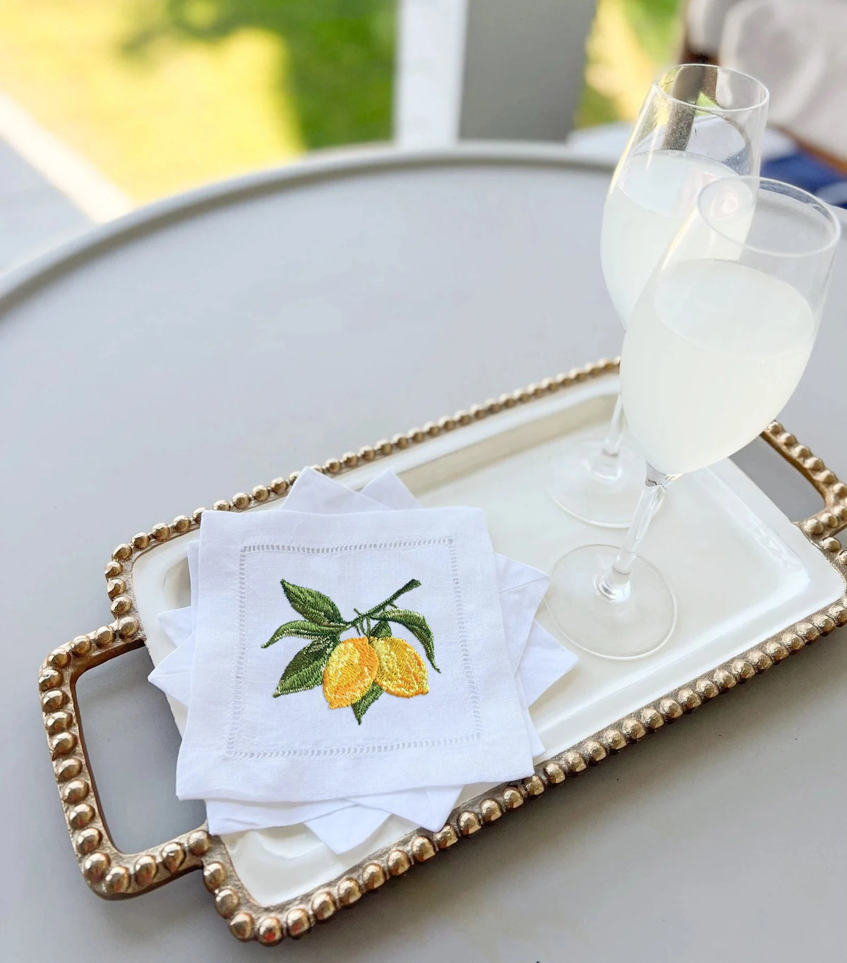 serviettes coton brodées citrons blancs classiques usage maison restaurant decoration table mariage