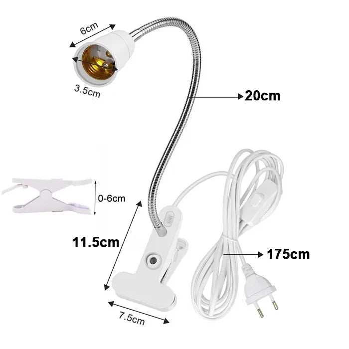 lampe clipable moderne flexible 360 degrés blanc argenté interrupteur plante domestique
