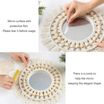 miroir boho blanc macramé franges deco mur salon chambre bébé artisanal