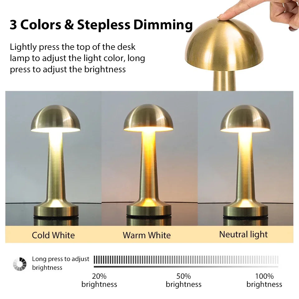 lampe table moderne rechargeable led tactile chambre salon blanc noir or rose gold argent