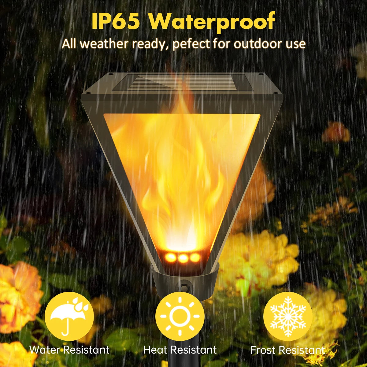 lampe solaire décorative triangle noir effet flamme moderne extérieure autoinstallation led ip65