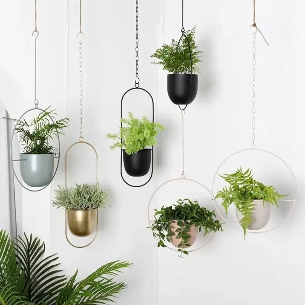 Pots suspendus modernes noir doré gris clair simples minimalistes chaînes