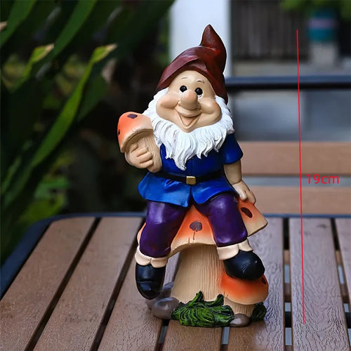 statuette lutin résine brun rouge bleu vert champignon traditionnelle folklorique jardin extérieur ornement cadeau