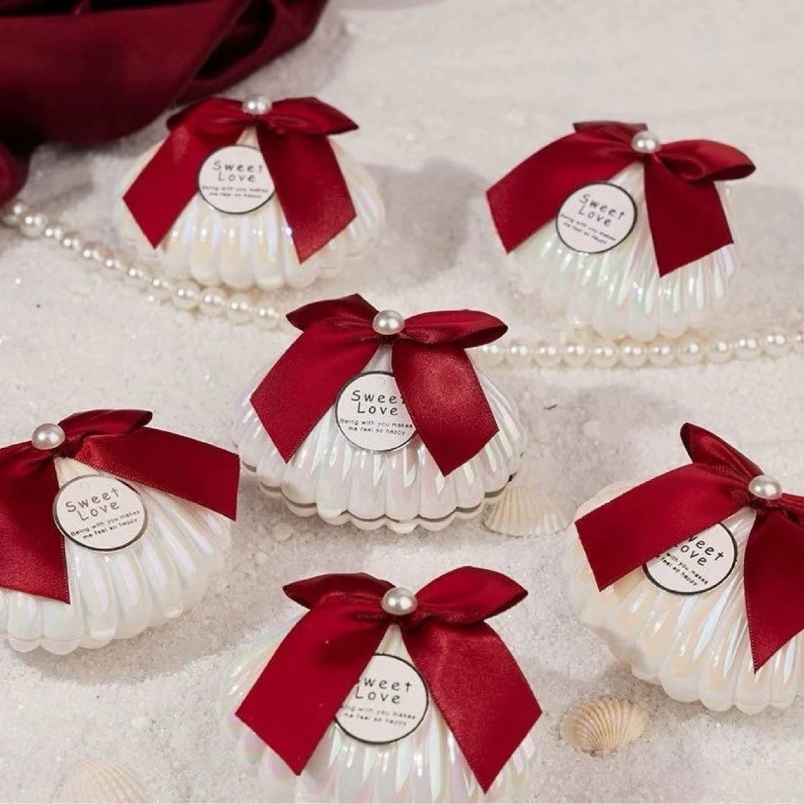 coquillages blancs opaques rayures classiques boîtes rangement mariage anniversaire rubans émoticônes Sweet Love