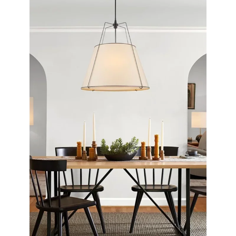 Suspension lumineuse moderne conique blanche dorée haut bas tissu opaque e27