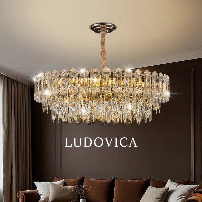 lustre cristal led pendentif salon restaurant chambre lumière transparent doré