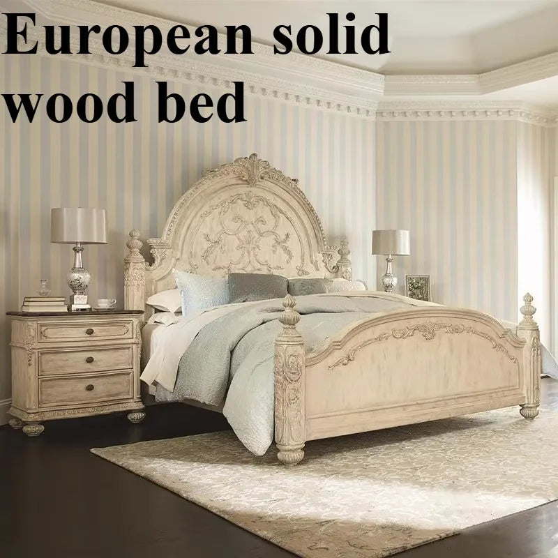 lit blanc classique tête lit bois massif chambre baroque meuble qualité sommier opulent chambre