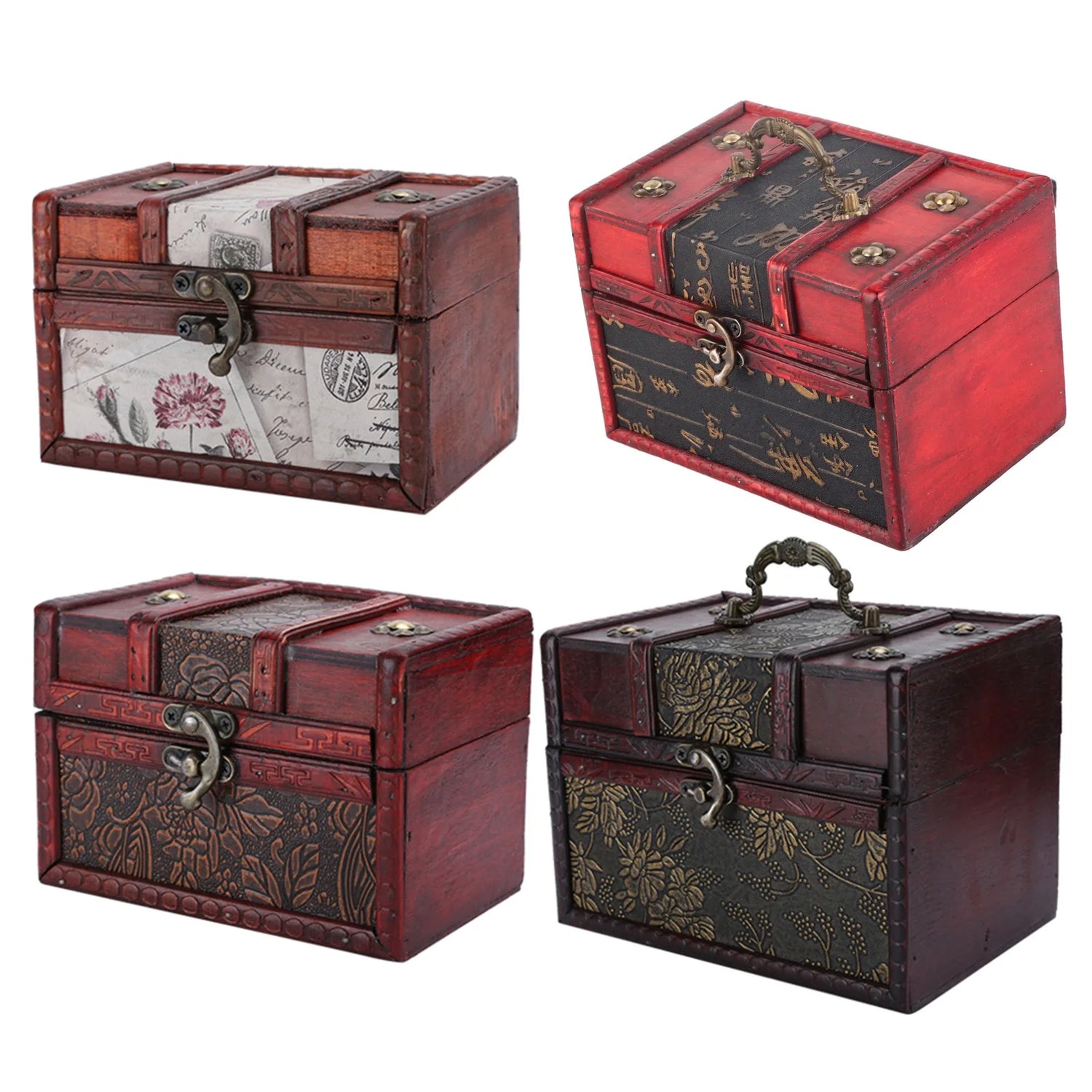Boîte à bijoux en bois vintage style européen rétro couleur blanc