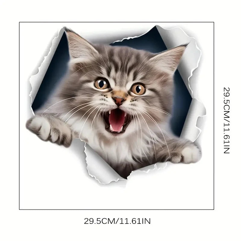 sticker mural chat 3d gris beige bleu noir autocollant animal compagnie mur carrelage meuble