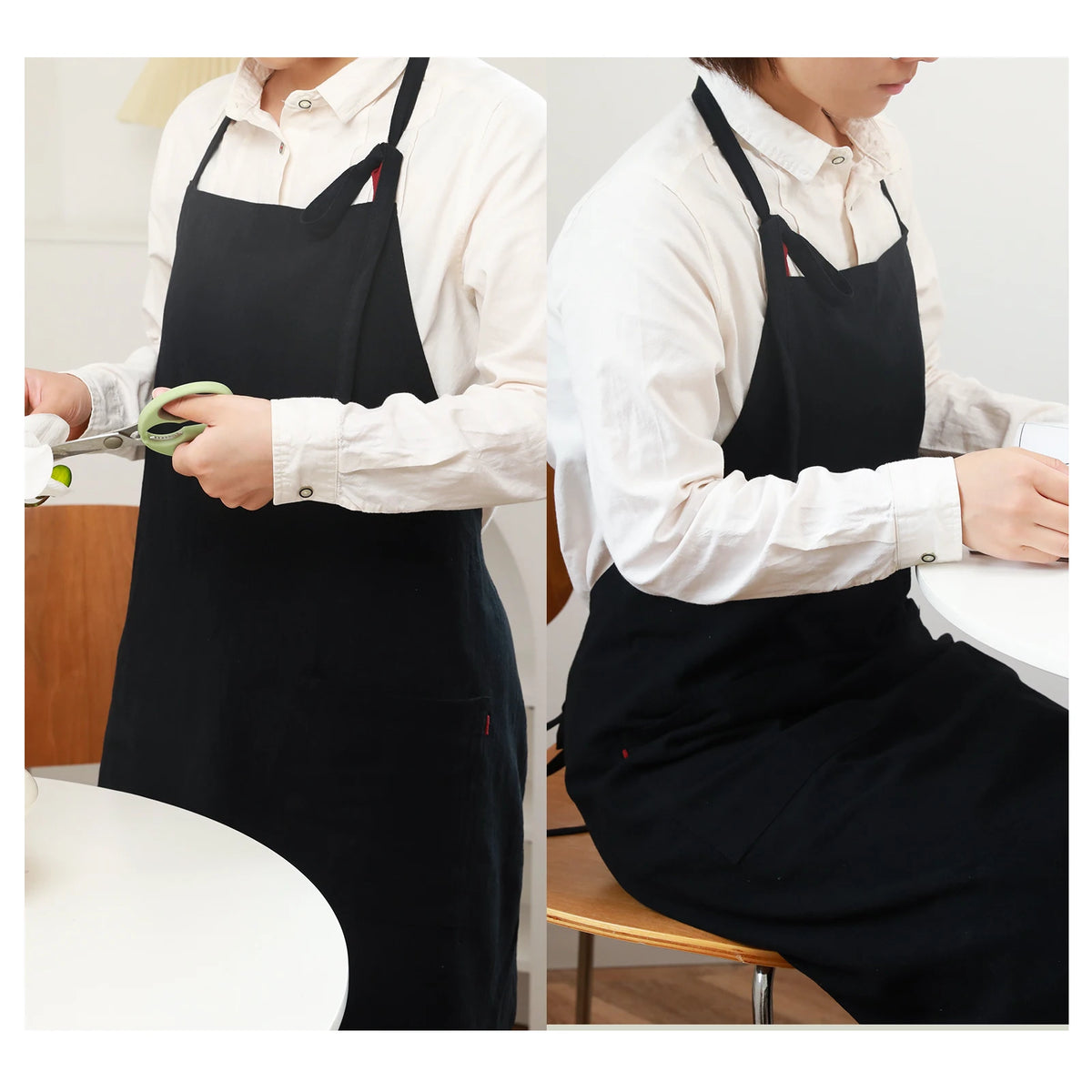 tablier coton bleu marine noir poche ajustement nœuds élégants résistance taches cuisine classique fonctionnel