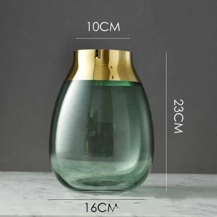 vase transparent moderne fleurs artificielles bleu doré élégant bouche vase 10cm largeur 16cm hauteur