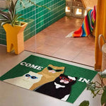 tapis d'entrée moderne antidérapant chatons lunettes come in vert beige noir blanc salon porche