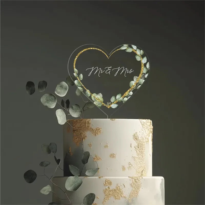 feuilles fleurs transparentes décoration gâteau mariage anniversaire happy birthday mr mrs tringle modernes