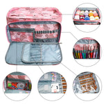Sac couture rose imprimé floral poignées aiguilles crochets outils rangement 40cm 21cm 22cm