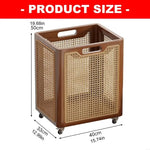 panier tressé moderne roulettes rangement marron foncé utilisation multiple bois chambre coucher salle bain