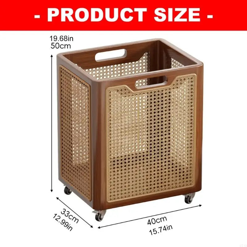 panier tressé moderne roulettes rangement marron foncé utilisation multiple bois chambre coucher salle bain