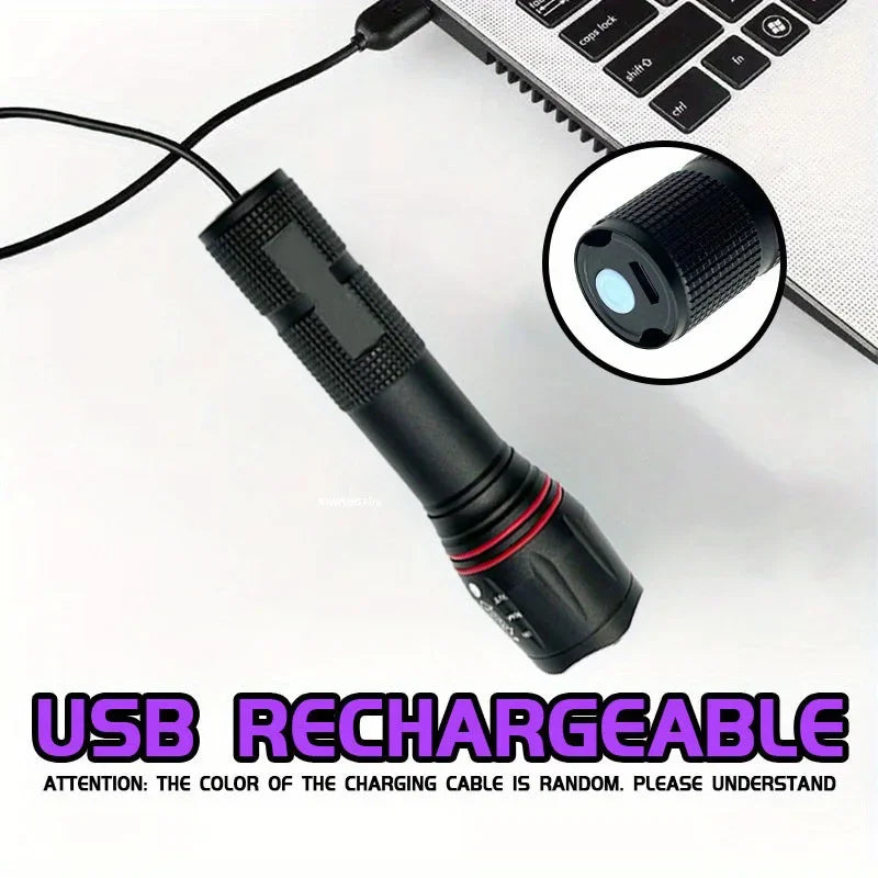 lampe torche uv rechargeable 395nm noir texturé modernes modes lumineux haut bas clignotant