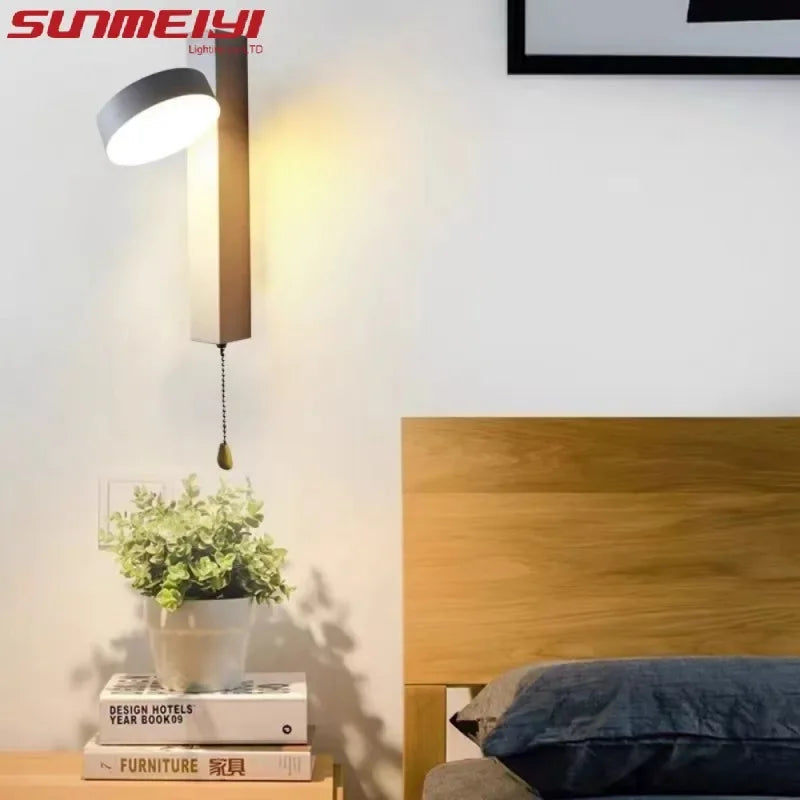 lampe murale led moderne fixée mur blanc noir interrupteur cordon rectangulaire lisse