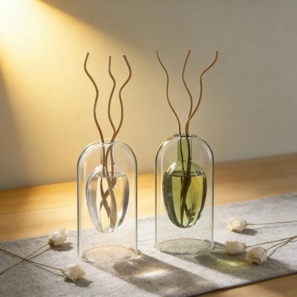 vase verre transparent moderne bouteille diffuseur parfum aromathérapie décoration salon minimaliste