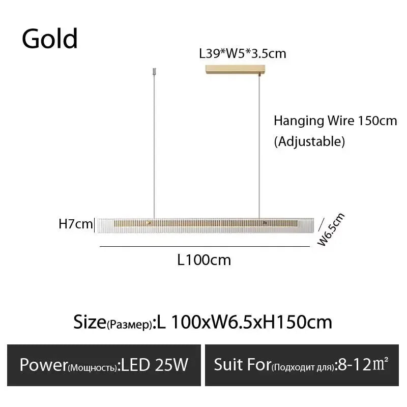 lampe suspendue moderne noir doré rayures horizontales câble électrique salon chambre restaurant cuisine