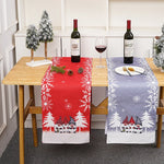 nappe noel rouge gris motifs sapins flocons gnomes table festivite scandinave tekstil