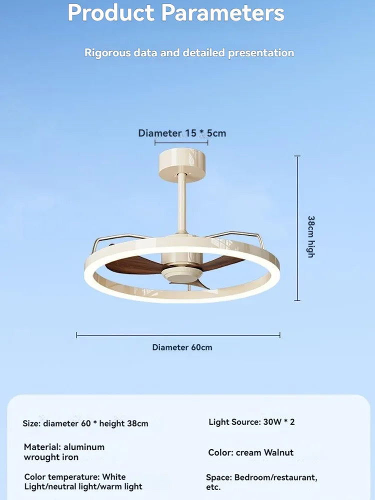 ventilateur blanc noyer moderne led télécommande lumière chaude chambre restaurant