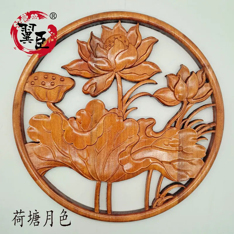 décoration murale bois sculpté animaux fleurs chinois nouvel an 380mm