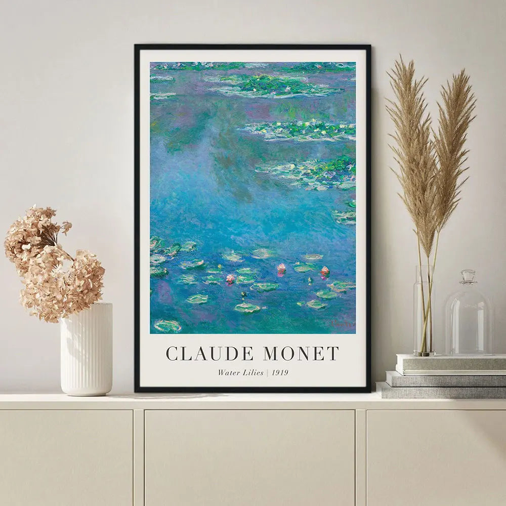 affiche murale toile peinture impressionniste nénuphar monet cadre bois décoration salon classique