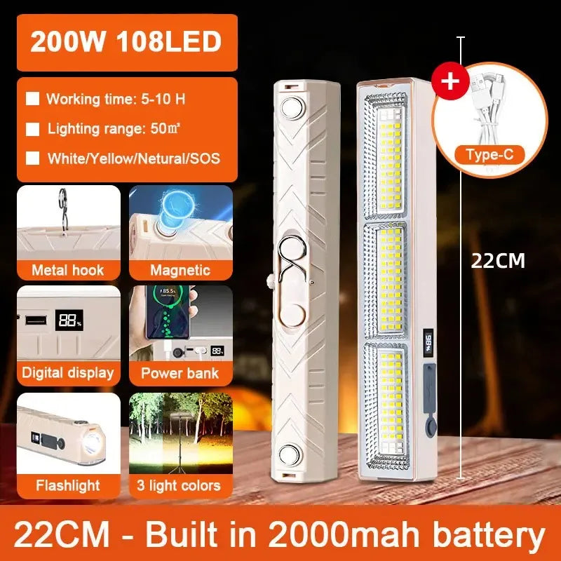 lampe travail led rechargeable aimant noir moderne multifonctionnelle 400w ip66 étanche usb