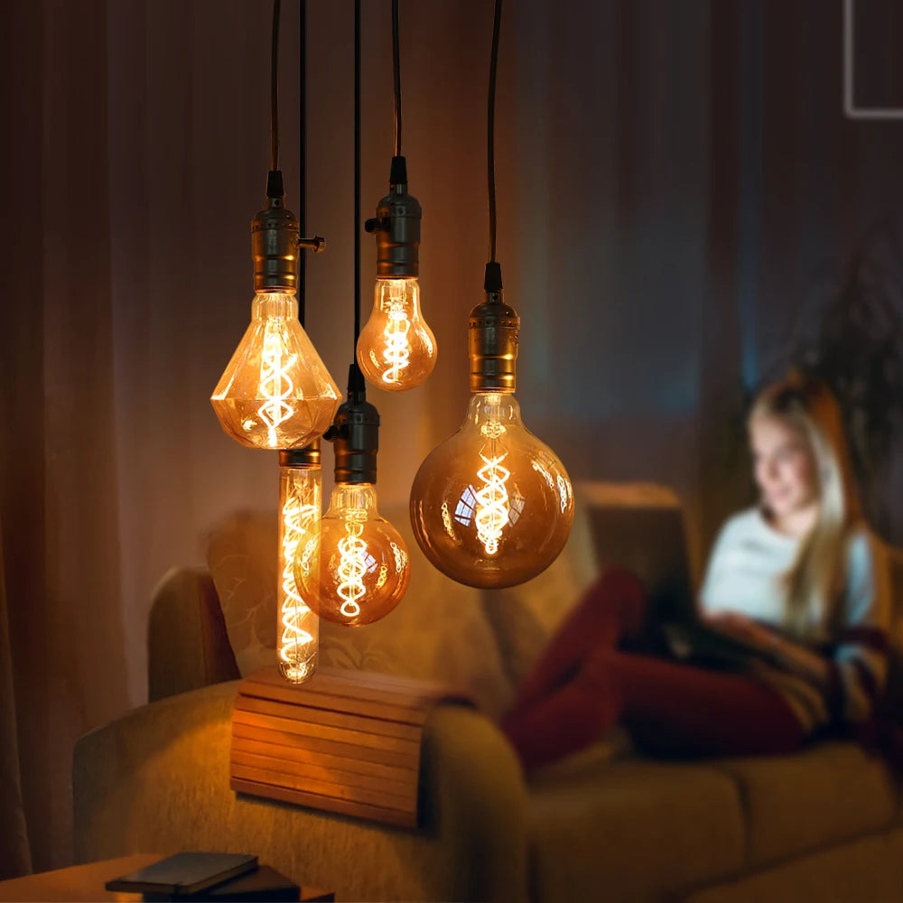 ampoules led transparentes spirale dorée vintage opalescentes rétro filaments e27 4w a60 st64 t45