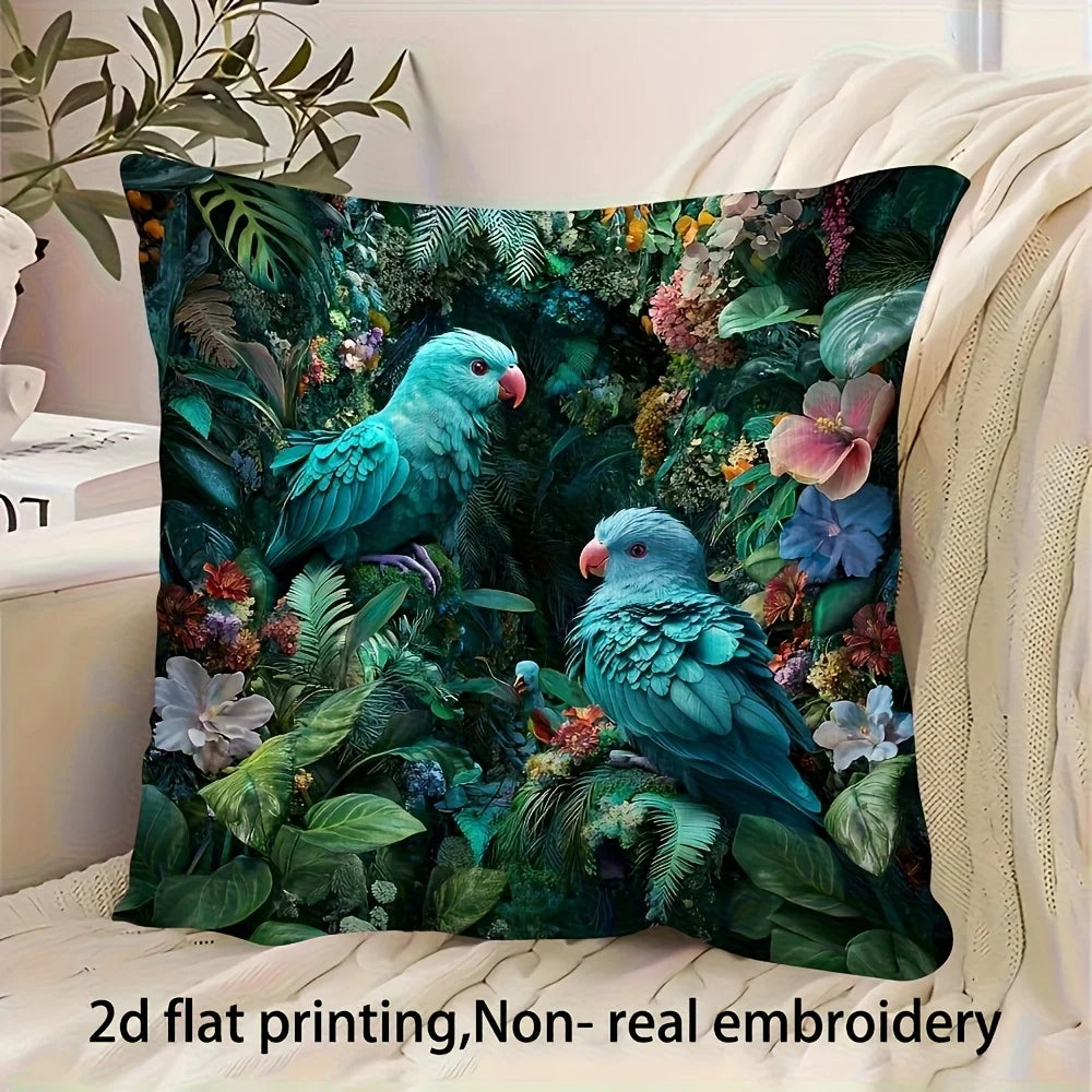 coussin imprimé 2d oiseaux fleurs feuilles vert bleu moderne maison lit canapé chambre