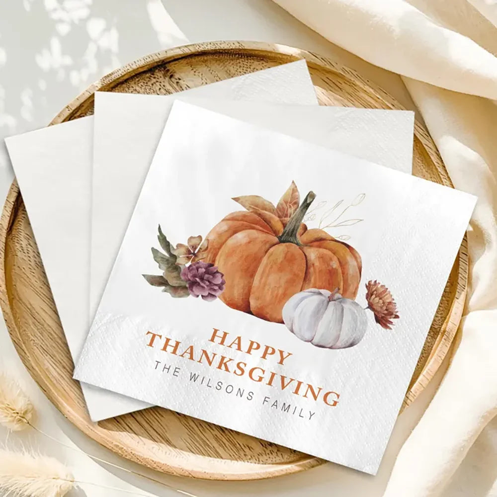 serviettes table blanc orange gris vert citrouilles feuilles fleurs happy thanksgiving occasionnelles festive autumn