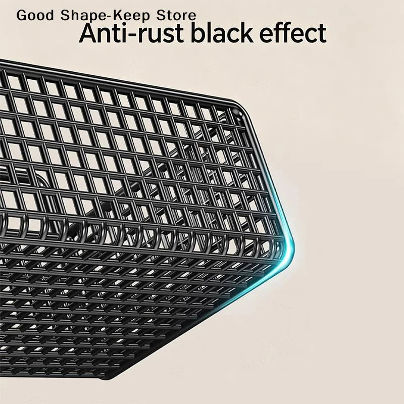 rangements muraux adhésifs paniers noir maille métallique moderne accessoires salle bain crochets organisateur toiletté