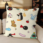 housse coussin carré beige motif pingouin cartoon décoratif salon chambre enfant tissu coton