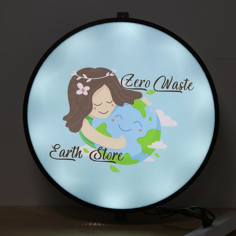 lampe led publicitaire double face zero waste earth store moderne minimaliste noir blanc