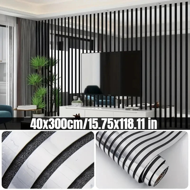 sticker mural auto adhésif texture miroir noir blanc rayures horizontales moderne autocollant