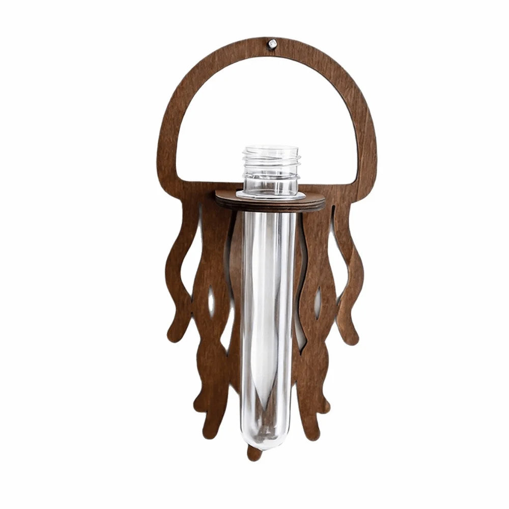 panier fleurs bois décoratif support mur transparent tubes verre arches soleil pieuvre bohème rustic