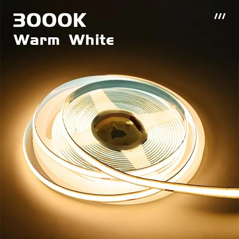 ruban led cob blanc 320 leds 5m 10m 3000k 4000k 6500k moderne